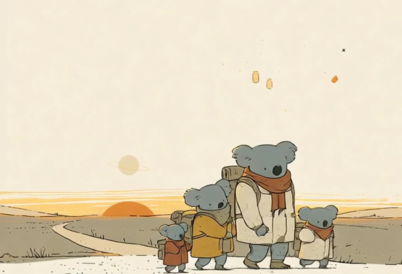 The koala family watching the sunset